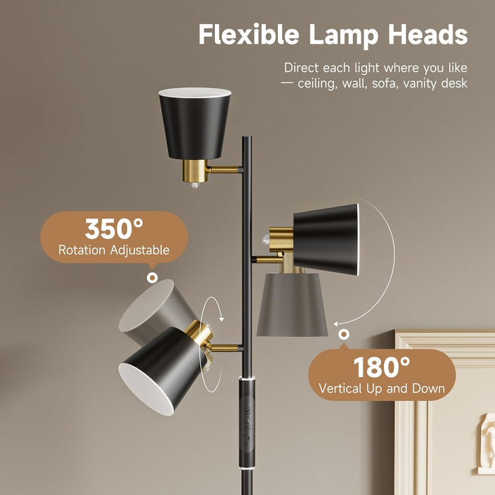 LED Tree Floor Lamp, 2500LM Super Bright Standing Lamp with Remote & Touch Control, 4 Color Temperatures, 3 Rotatable Lights, Modern Dimmable Floor Lamps for Living Room Bedroom Office