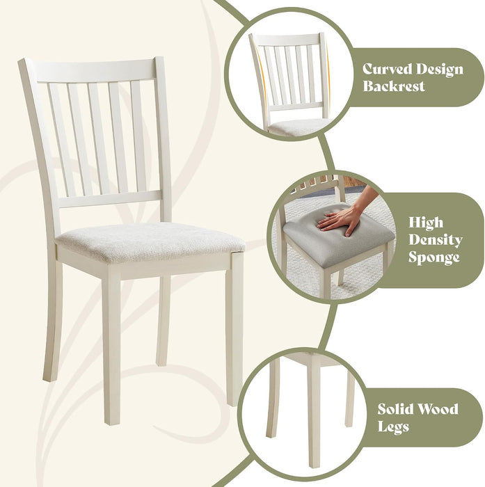 Set of 8 Farmhouse Dining Chairs with Upholstered Seats, Cream