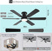 56 Inch Ceiling Fans with Lights, Black Flush Mount Ceiling Fan with Light and Remote/App Control, 3CCT, RGB, Dimmable, Noiseless, Low Profile Ceiling Fan for Bedroom, Patio, Indoor/Outdoor Use