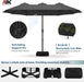 15FT Double-Sided Rectangle Patio Umbrella with Base, Dark Gray