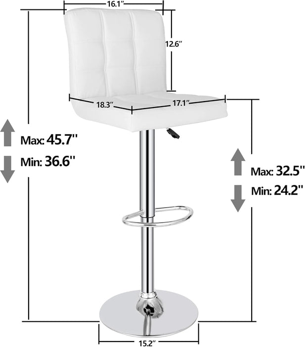X-Large Bar Stools - Counter Chairs Adjustable Counter Height Swivel Barstools Set of 4, Square PU Leather Kitchen Counter Height Bar Stools, Kitchen Island Chairs,White