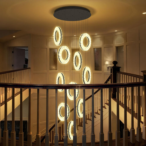 10-Light Crystal Ring Chandelier Ceiling Light Black