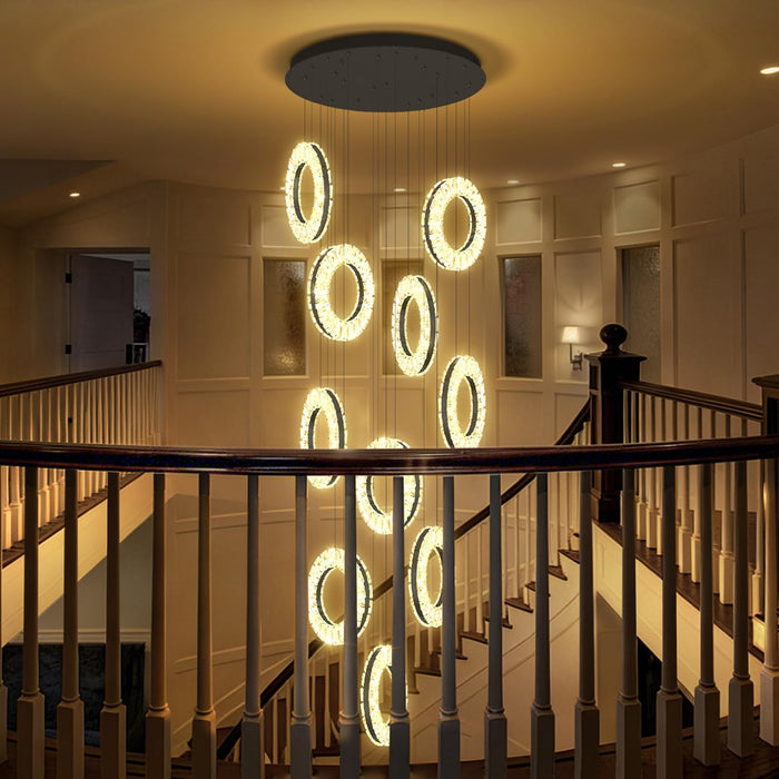 10-Light Crystal Ring Chandelier Ceiling Light Black