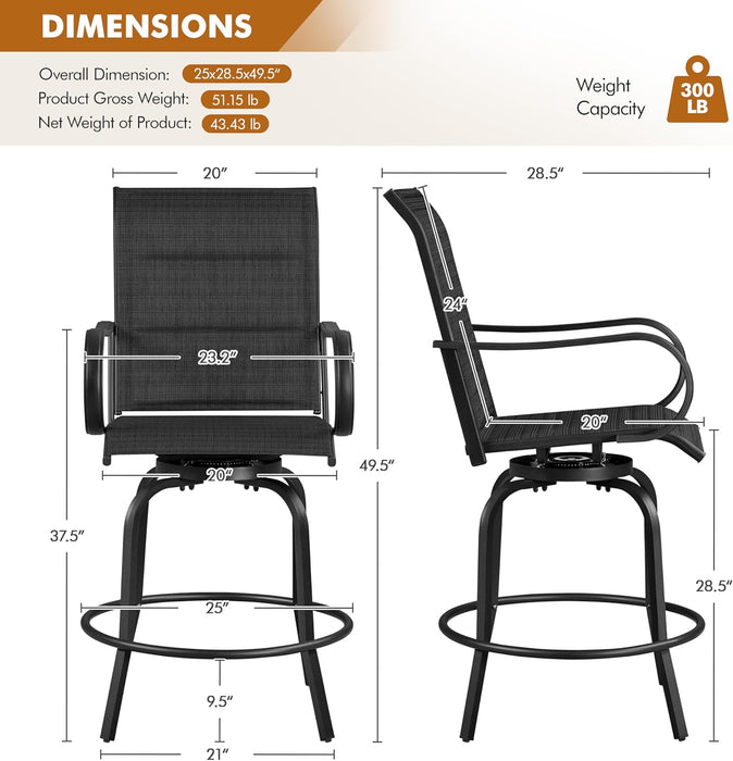 6 Piece Patio Swivel Bar Stools Texteline Chairs with High Back/Armrest/Footrest, All Weather Padded Seating Outdoor Furniture Height Outdoor Chairs for Outside, Lawn & Garden