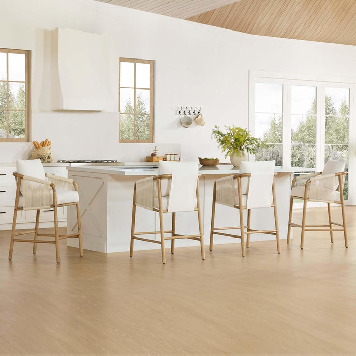 Paper Cord Braid Counter Height Barstools Set of 2, Fabric Upholstered Woven Rope Counter Stools with Back and Armrest for Kitchen Island Home Bar, 27" Seat Height, Cream