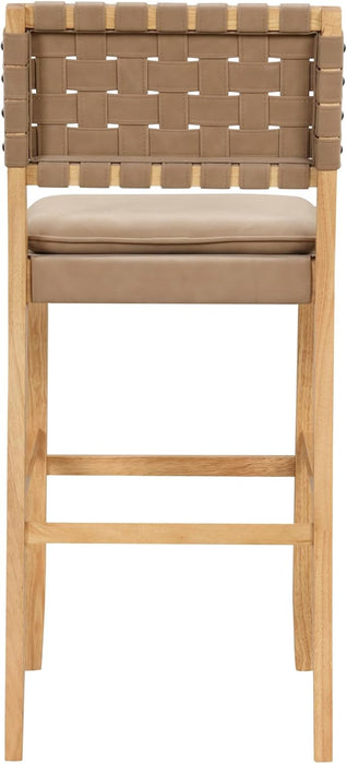 Nathan James Cohen Mid-Century Modern Leather Bar Stool, Counter Height Chair in Solid Wood Frame with Footrest and Woven Leather Back for Kitchen, Natural Brown, 1 Count, Barstool - 24"