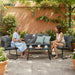 4 Piece Patio Conversation Set, Outdoor Furniture Set with Glass Coffee Table & Comfortable Cushion, All-Weather Cushioned Seating for Garden, Backyard, Porch, Grey