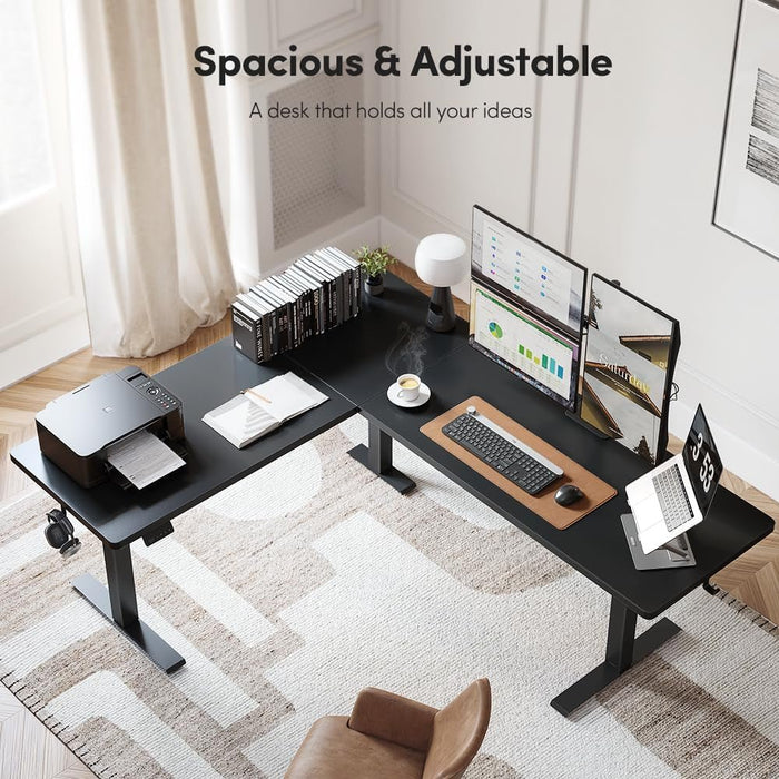 75 * 63" L Shaped Standing Desk, Electric Height Adjustable L Shaped Desk, Suitable for Home Office, Black - ShipItFurniture