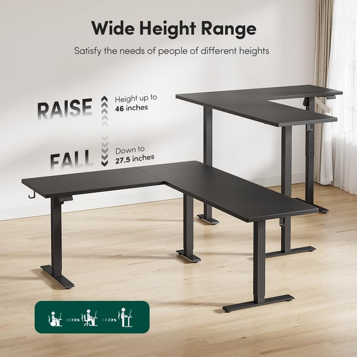 75 * 63" L Shaped Standing Desk, Electric Height Adjustable L Shaped Desk, Suitable for Home Office, Black - ShipItFurniture