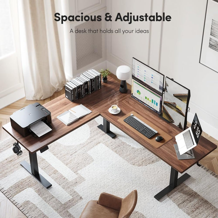75 * 63" L Shaped Standing Desk, Electric Height Adjustable L Shaped Desk, Suitable for Home Office, Black Walnat - ShipItFurniture