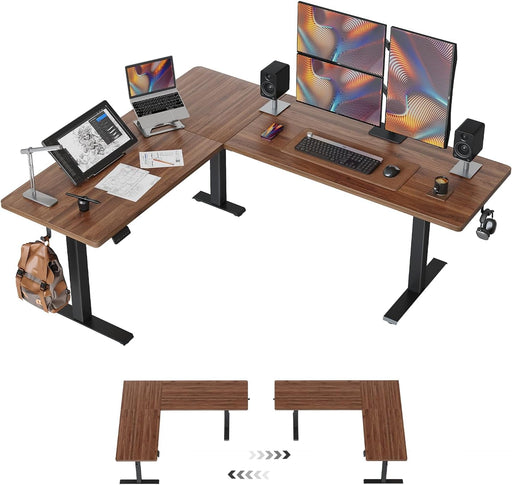 75 * 63" L Shaped Standing Desk, Electric Height Adjustable L Shaped Desk, Suitable for Home Office, Black Walnat - ShipItFurniture