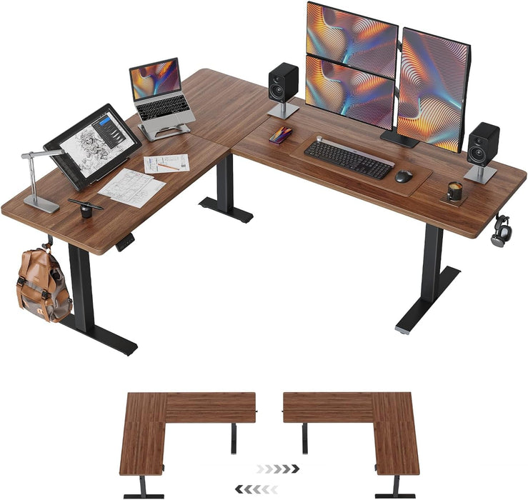 75 * 63" L Shaped Standing Desk, Electric Height Adjustable L Shaped Desk, Suitable for Home Office, Black Walnat - ShipItFurniture