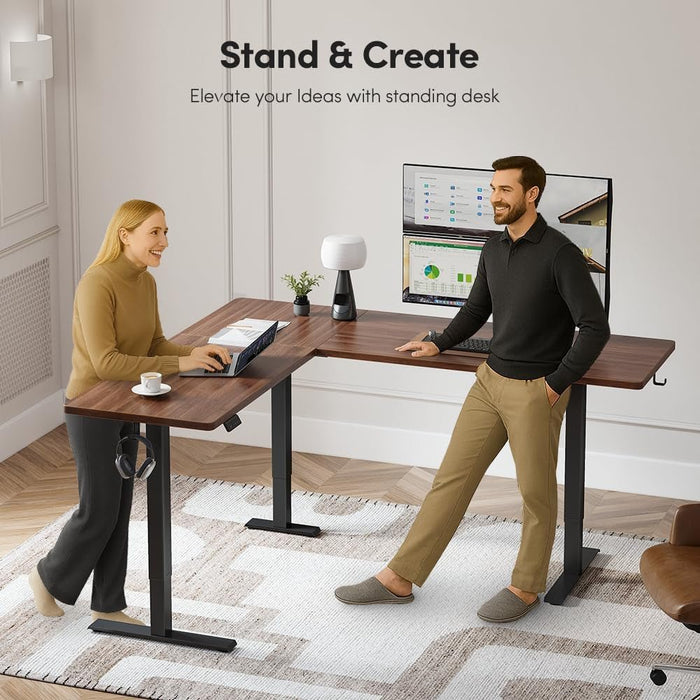 75 * 63" L Shaped Standing Desk, Electric Height Adjustable L Shaped Desk, Suitable for Home Office, Black Walnat - ShipItFurniture
