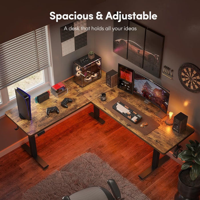 75 * 63" L Shaped Standing Desk, Electric Height Adjustable L Shaped Desk, Suitable for Home Office, Rustic Brown - ShipItFurniture
