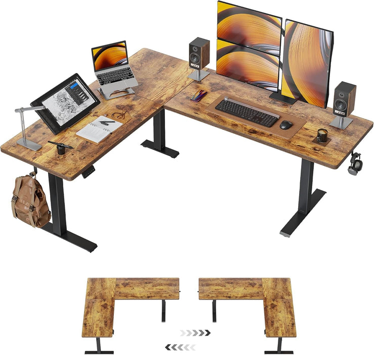 75 * 63" L Shaped Standing Desk, Electric Height Adjustable L Shaped Desk, Suitable for Home Office, Rustic Brown - ShipItFurniture