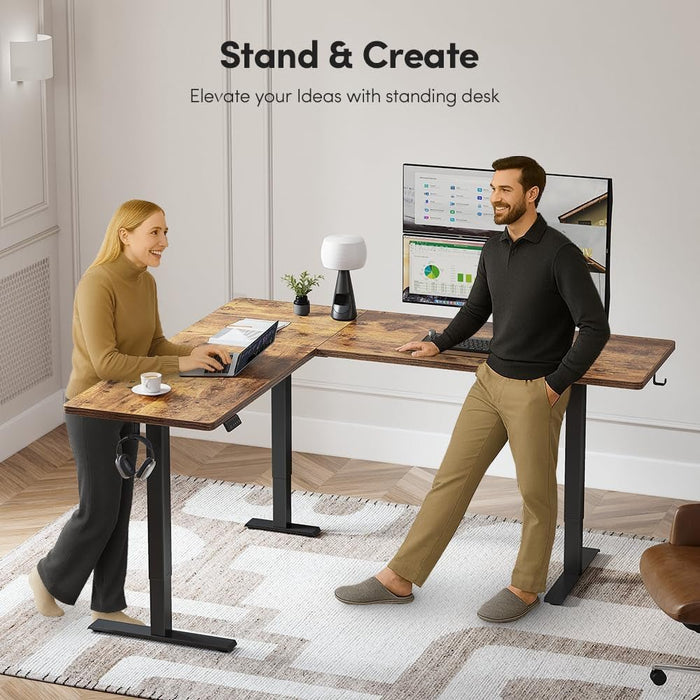 75 * 63" L Shaped Standing Desk, Electric Height Adjustable L Shaped Desk, Suitable for Home Office, Rustic Brown - ShipItFurniture