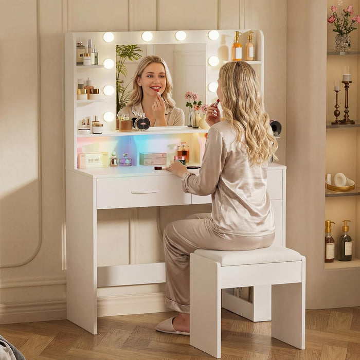 White Vanity Dressing Table With Illuminated Mirror