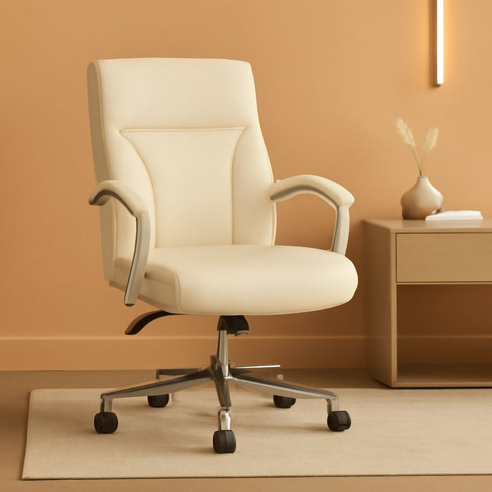 Executive Desk Chair, 275Lb Capacity, Oversized Cushion, Ivory Bonded Leather, 29.13"D X 25.2"W X 43.11"H