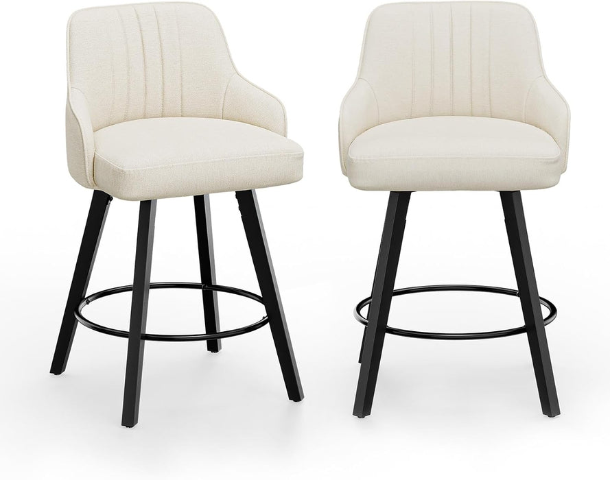 26" H Swivel Barstools Counter Height Bar Stool Set of 2, Beige | Linen Fabric Upholstered, Modern Counter Stool with Back, Kitchen High Chairs, Solid Wood Legs, Easy to Install
