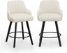 26" H Swivel Barstools Counter Height Bar Stool Set of 2, Beige | Linen Fabric Upholstered, Modern Counter Stool with Back, Kitchen High Chairs, Solid Wood Legs, Easy to Install