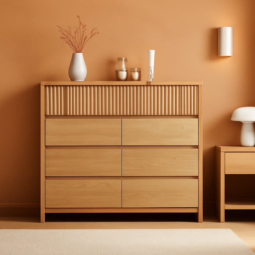 Oak Fluted 8 Drawer Dresser for Bedroom, Curved Edge, 50" Wide