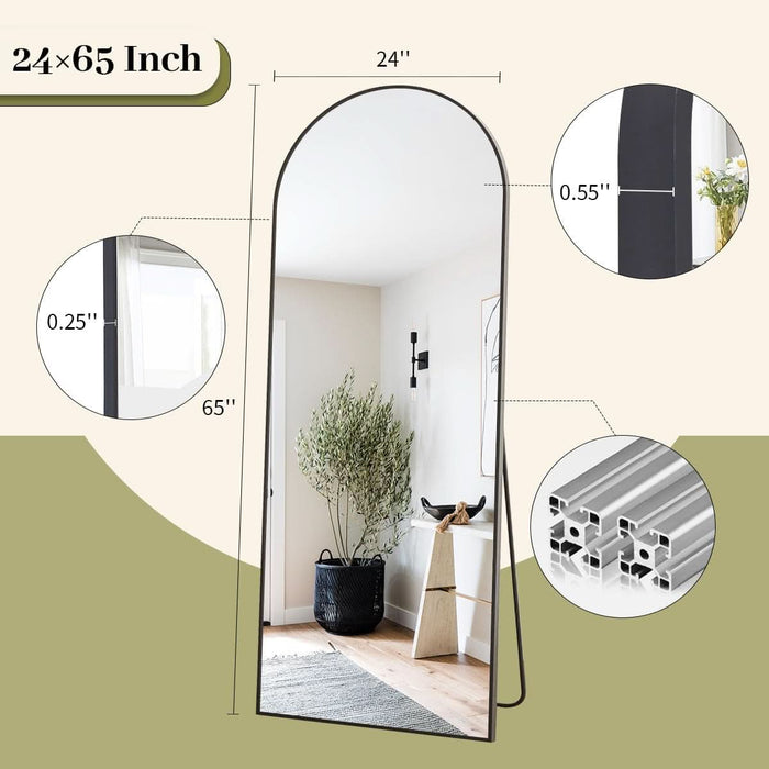 65x24Inch ExtraLarge Length Arched Floor Mirror Black