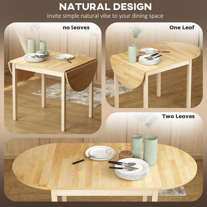 55" Solid Wood Kitchen Table for 4-6 People, Oval Drop Leaf Tables for Small Spaces, Folding Dining Table, Natural