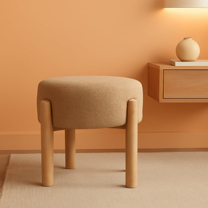 Luna Modern round Ottoman Home Décor|Ottoman for Living Room & Bedroom - Brown Boucle