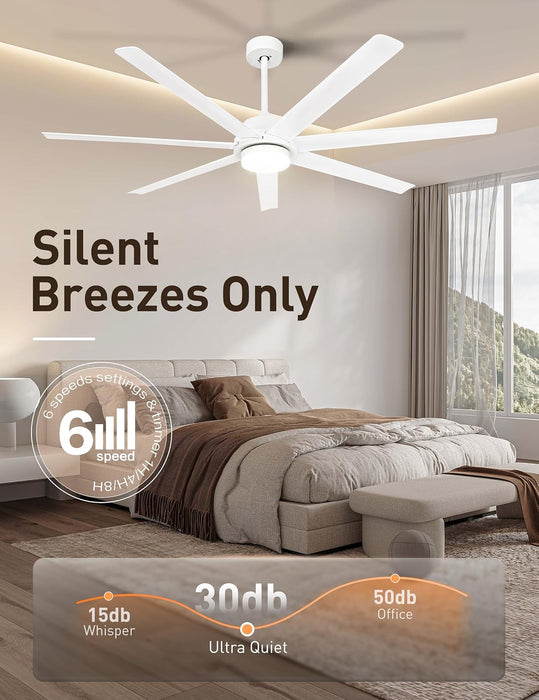 62 Inch Smart White Ceiling Fan with Light and Compatible with Alexa,6 Speed,3Cct,Quiet DC Motor Indoor Oudoor Ceiling Fan for Living Room or Patio