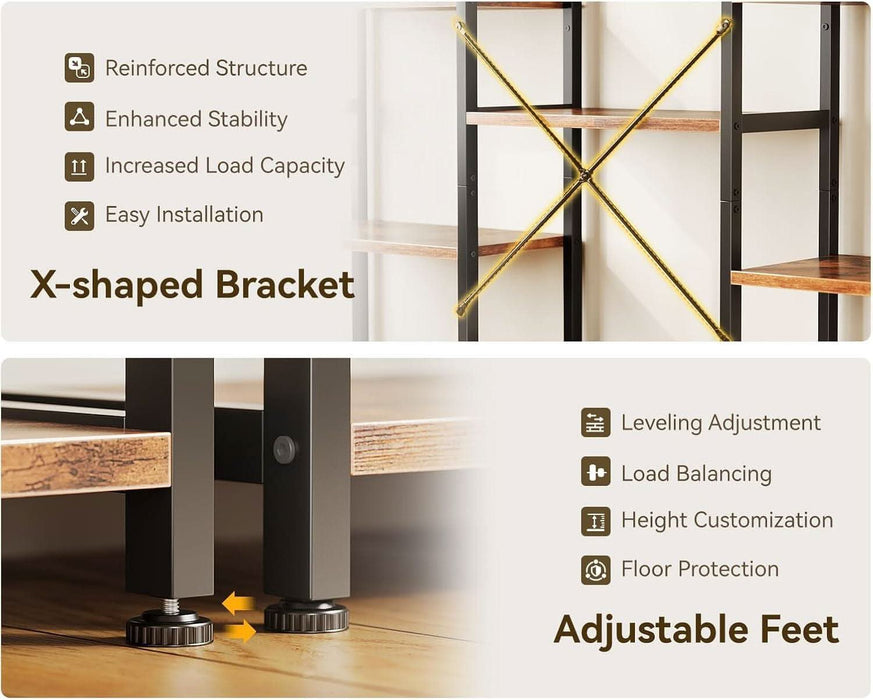 Triple 4 Tier Bookshelf, Large Bookcase with 11 Open Display Shelves, Modern Industrial Book Shelves Book Case for Bedroom, Wide Standing Shelving Unit for Living Room Home Office, Vintage