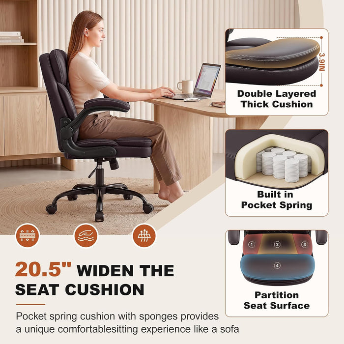 PU Leather Office Chair, Computer Desk Chair with Dual Back Support