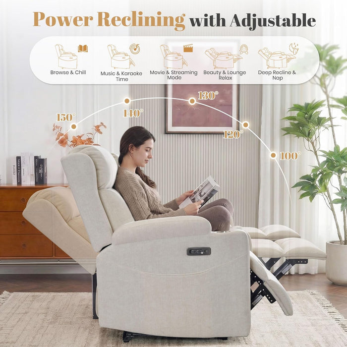 Cat-Proof Power Reclining Loveseat with Console & Drawer Storage, Loveseat Recliner with Tray Table, Electric Reclining Sofa with Heat & Massage, Extra Lumbar Pillow for Livingroom (Beige)