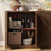59" Fluted Buffet Cabinet Sideboard with Storage, Large Credenza with 4 Doors, 2 Adjustable Shelves, Wood Mid Century Modern Sideboard for Kitchen and Living Room, Walnut Brown