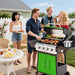 4-Burner Propane Gas BBQ Grill with Side Burner, 50,000 BTU Output Barbecue Grill with Stainless Steel Grates and Side Tables for Outdoor Cooking Kitchen, Patio and Backyard, Green