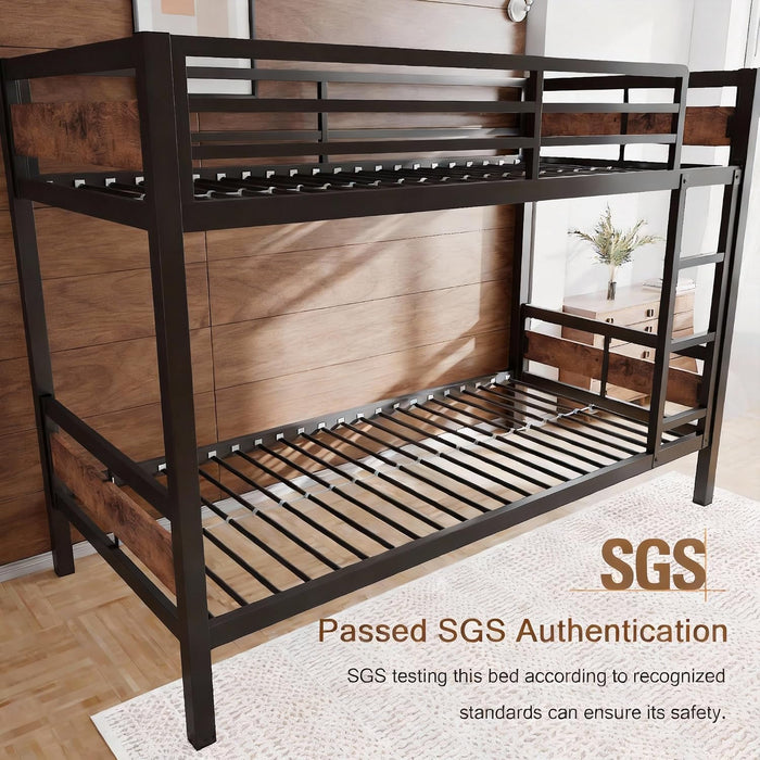 Twin Over Twin Metallic Bunk Bed VintageRusticBrown