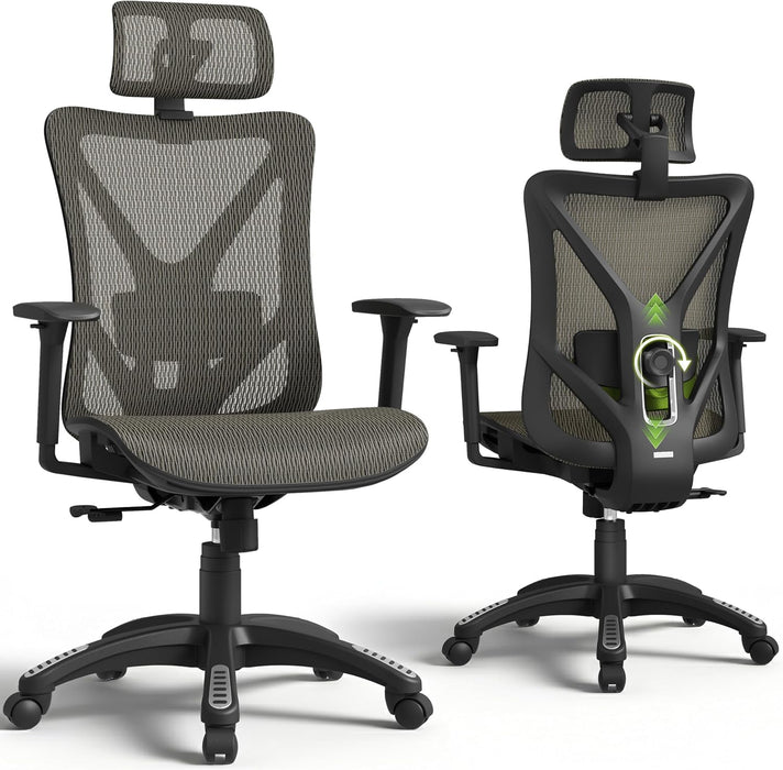 Ergonomic Office Chair with 3D Headrest, T23 High Back Mesh Desk Chair with Adjustment Lumbar Support & 3D Armrests, Chair, Big and Tall Swivel Computer Chair for Home Office, Gaming(Mocha)