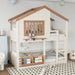 Twin Bunk Bed With Bookshelves Beige LinenFinishPremium