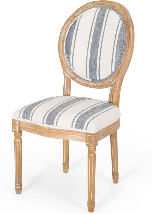 Phinnaeus Dining Chair Set, Set of 4, Wood, Dark Blue Stripes + Light Beige + Natural