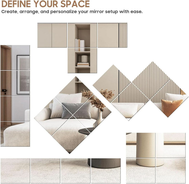 Four 14x12 Shatterproof Wall Mirror Tiles Adhesive