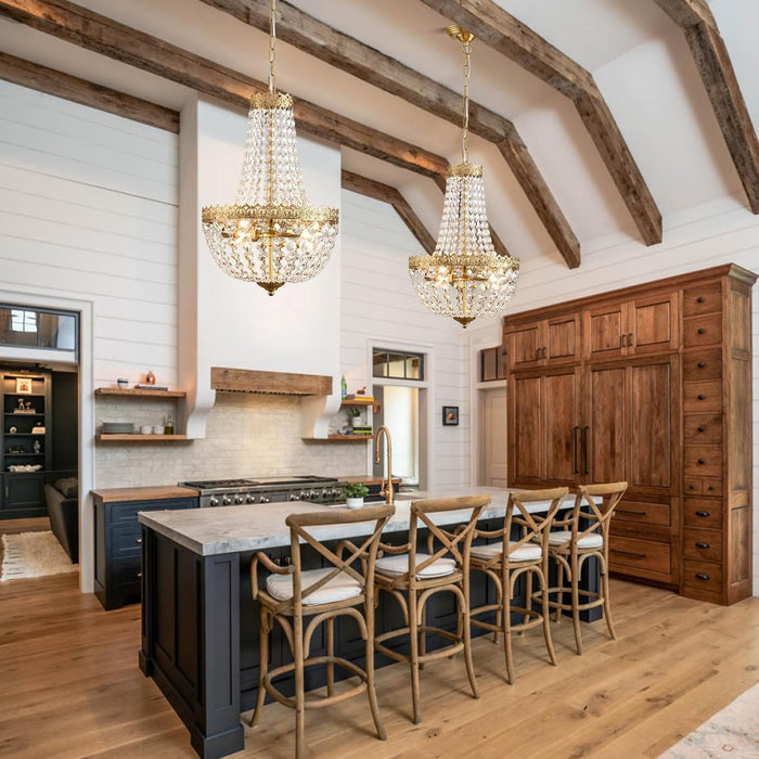 Mini French Empire Crystal Chandelier 4 Lights Pendant Lighting Fixture for Dining Living Room Foyer Kitchen Bedroom Entryway,Antique Brass,E12,19.7" Hx12.6 W