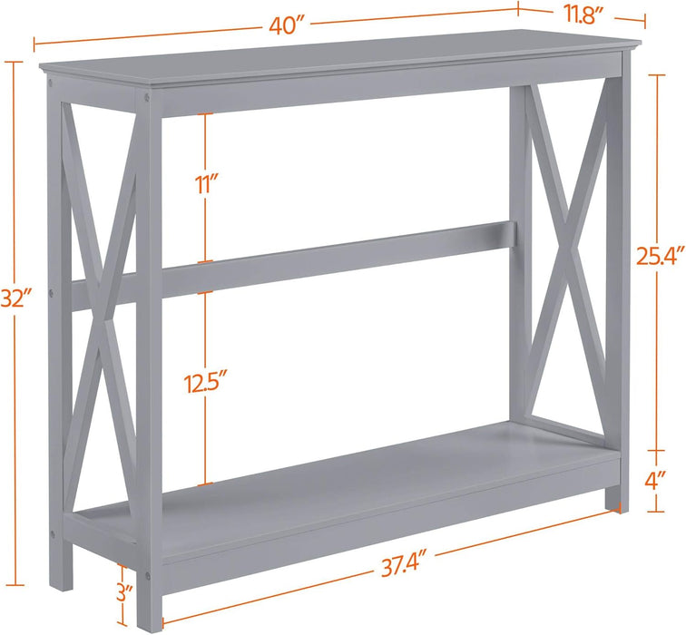 Console Table for Entryway, 2 Tier Narrow Sofa Table Bookshelf Accent Tables W/Storage Shelf, Living Room Entry Hall Foyer Tables Furniture, Grey
