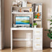 40” Home Office Desk with Hutch and Drawers, Computer Desk with Power Outlets and LED Light, Study Writing Gaming Table with Storage Shelves, Workstation for Bedroom, White