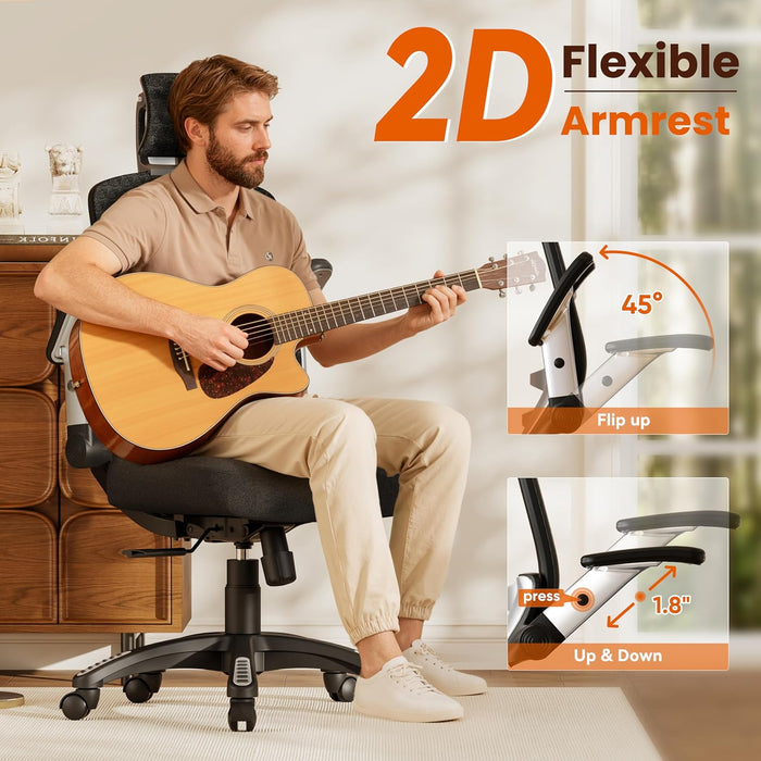 Ergonomic Office Chair, High Back Home Desk Chair with Flip-Up Arms, 3D Headrest, 90-120° Tilt and Wide Cushion Seat, Big and Tall Computer Chairs for Man Woman, Mesh Chair -Midnight Cloud