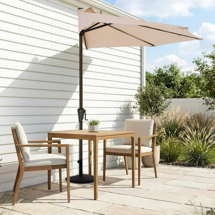 9Ft Half Umbrella Outdoor Patio Umbrella Market Umbrellas with Crank, 1/2 round Wall Umbrella 5 Sturdy Ribs UV Protection for Pool Garden Balcony Deck, Beige