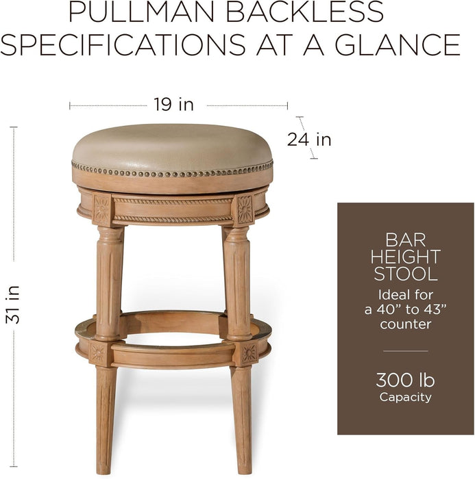 Pullman 31 Inch Tall Bar Height Upholstered Backless Barstool in Weathered Oak Finish with Avanti Brown Vegan Leather Cushion Seat