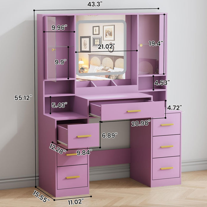 Vanity Desk With Crystal Mirror RGBLED Illumination