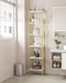 Bookshelf, Book Shelf, Industrial Bookcase with 2 Hooks, Coner Shelf Storage Organizer for Home Office, Living Room, Bedroom, Kitchen, 6-Tier White-Gold BC10713G