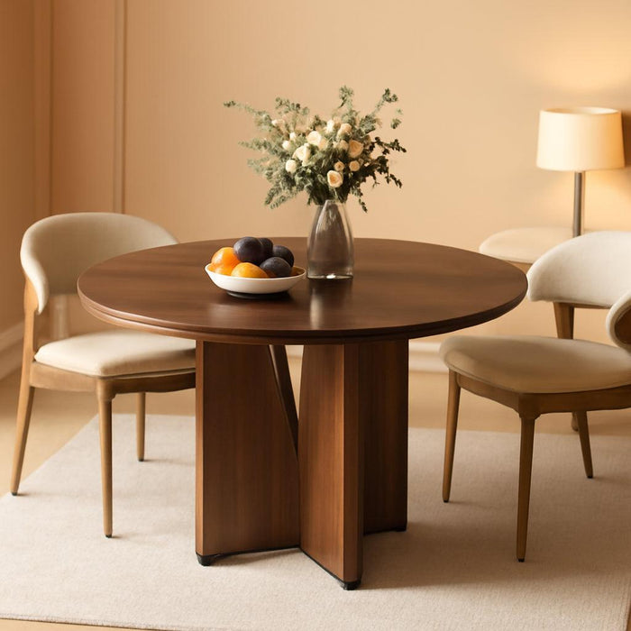 39-Inch round Dining Table for 4, Rustic Kitchen Table with X-Shaped Stable Pedestal, Farmhouse Dinner Table for Dining Room, Living Room, Dark Brown