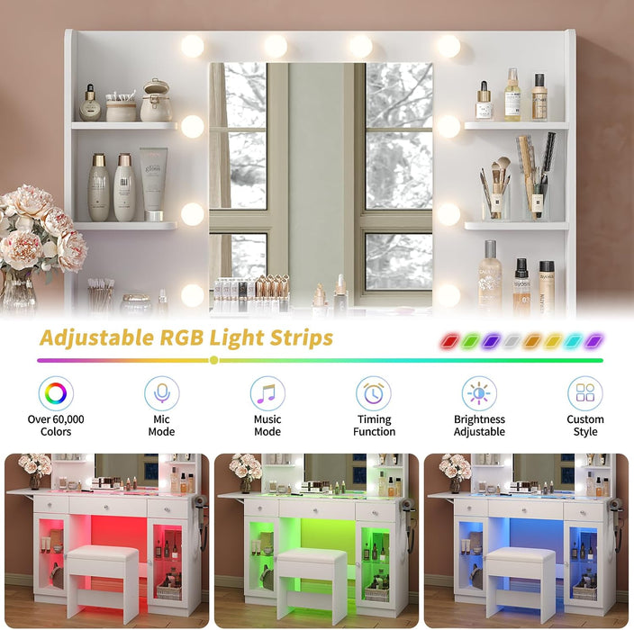 White Makeup Vanity DeskStation With RGB Illumination