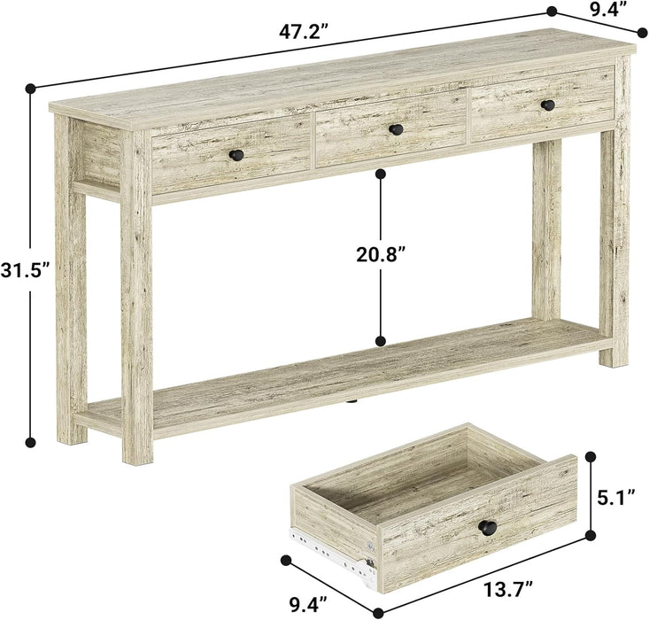 Farmhouse Console Table with 3 Drawers, 47 Inch Wood Sofa Table with Storage Shelf for Living Room, behind Couch, Entryway Table for Hallway, Living Room, or Foyer, Light Rustic Oak